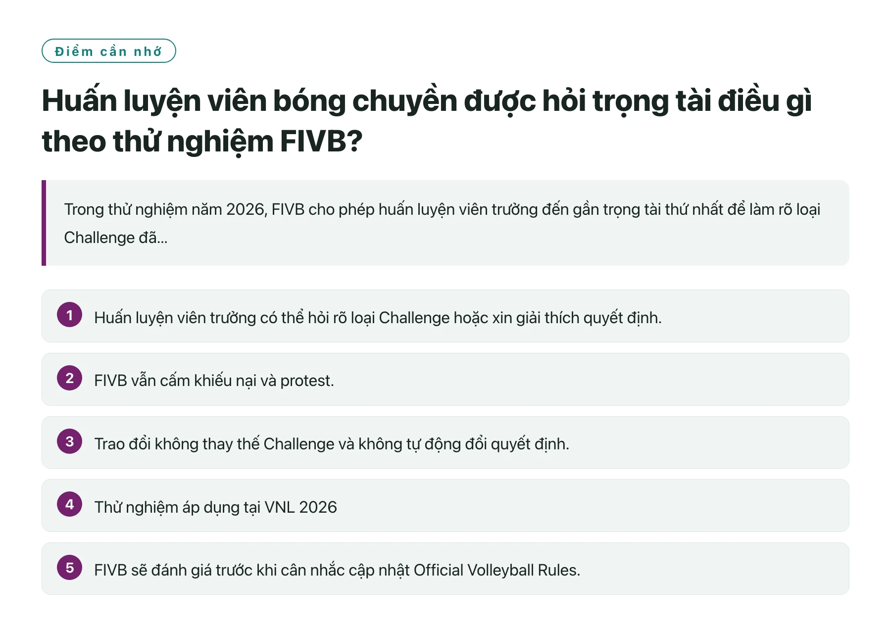 Huấn luyện viên bóng chuyền được hỏi trọng tài điều gì theo thử nghiệm FIVB?——全文要点速览
